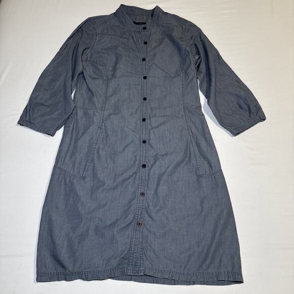 Nau Womens Shirt Dress Size 8 Chambray Cotton Tencel Blend Blue Button Front EUC - Picture 1 of 16